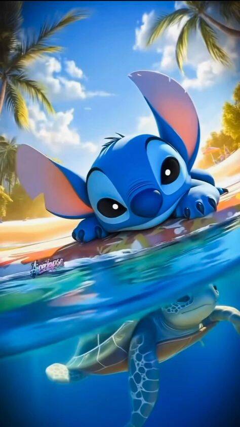 Fondo de pantalla Stitch Fun Beach Turtle para teléfono celular/iPhone 4K