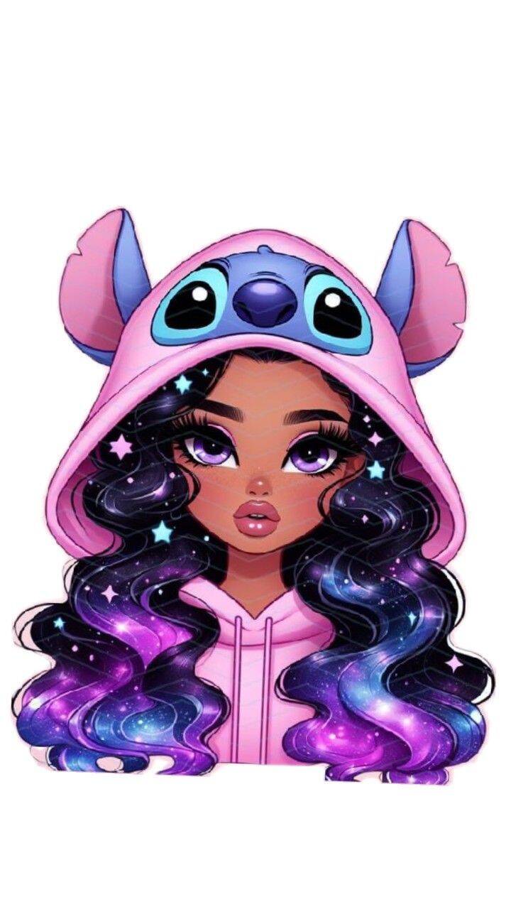 Fondo de Pantalla de Stitch con Chica Elegante y Estrellas para Celular/iPhone 4K