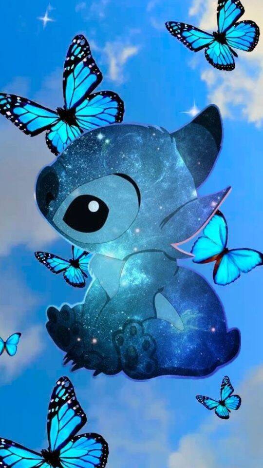 Lindo Fondo de Pantalla de Stitch con Mariposas Azules para Móvil/iPhone 4K
