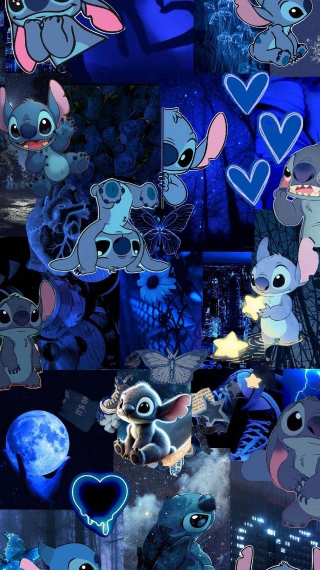 Fondo de pantalla lindo de Stitch sobre fondo azul para móvil/iPhone 4K