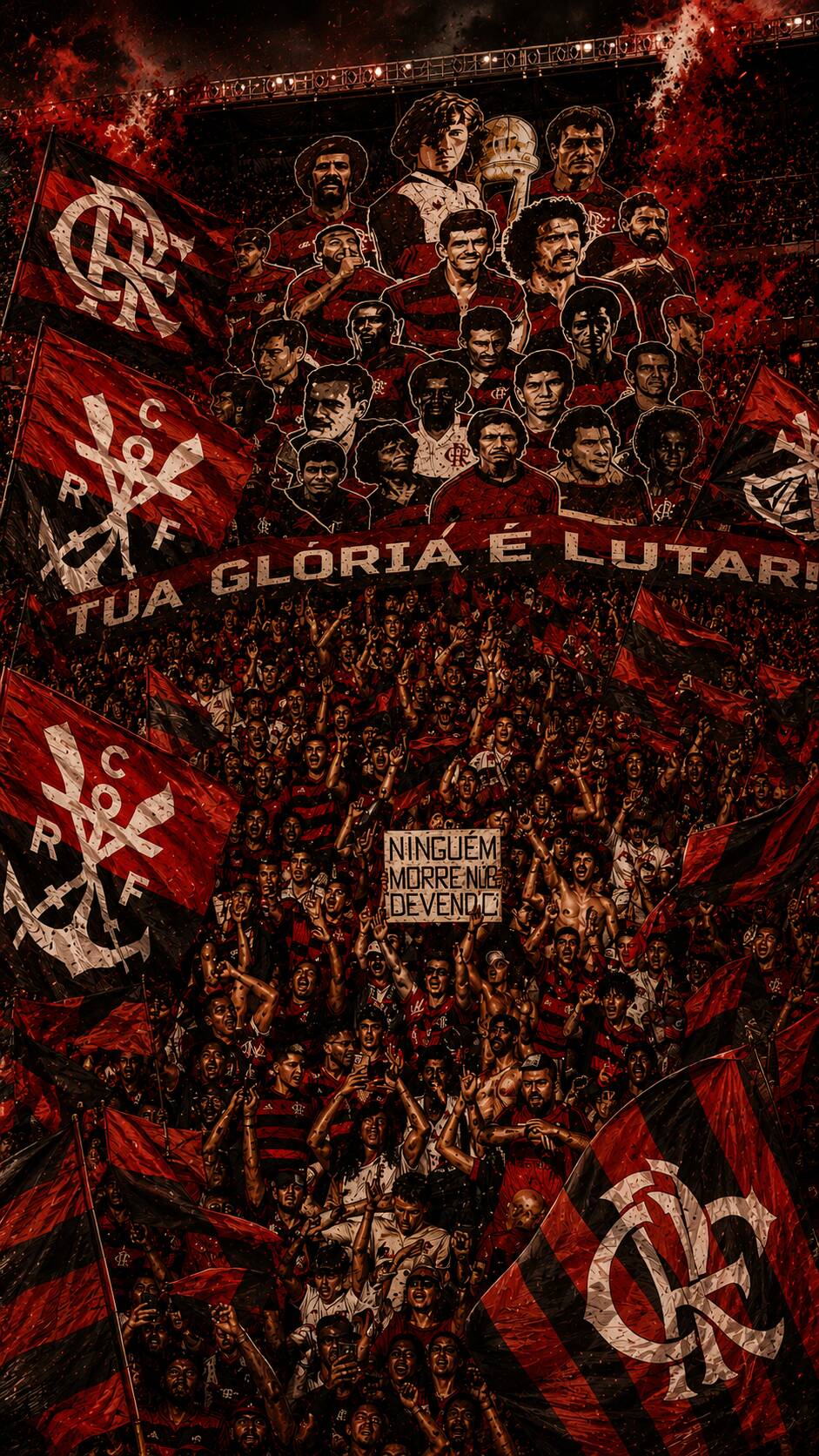 Fondo de Pantalla de Flamengo con Aficionados y Banderas para Celular/iPhone 4K