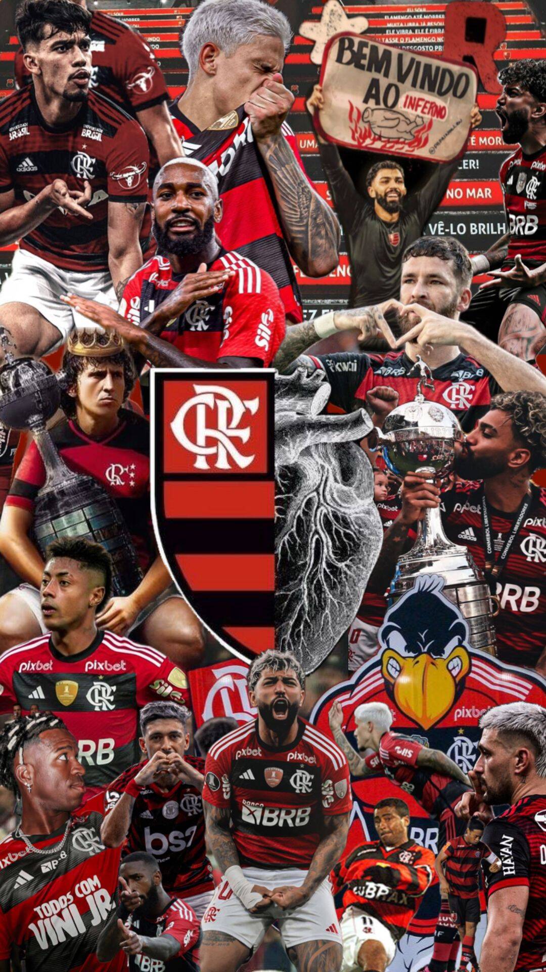 Papel de Parede do Flamengo com Jogadores e Escudo para Celular/iPhone 4K