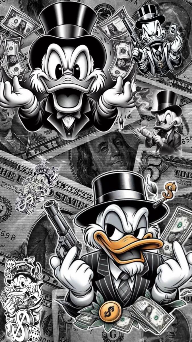Fondo de Pantalla de Pollito con Pato Rico y Dinero para Celular/iPhone 4K
