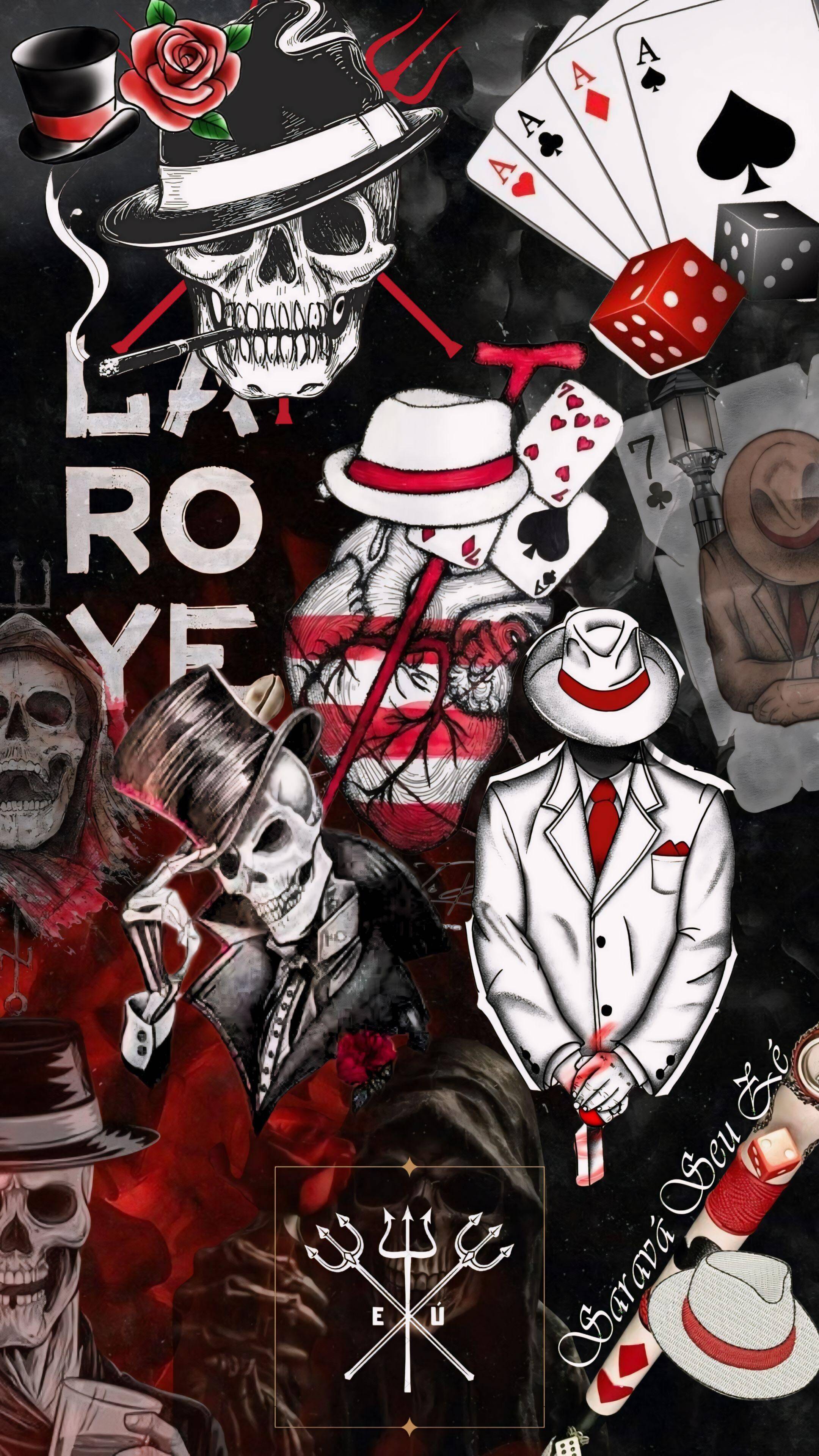 Fondo de pantalla estilo calavera creado con letras y accesorios para celular/iPhone 4K