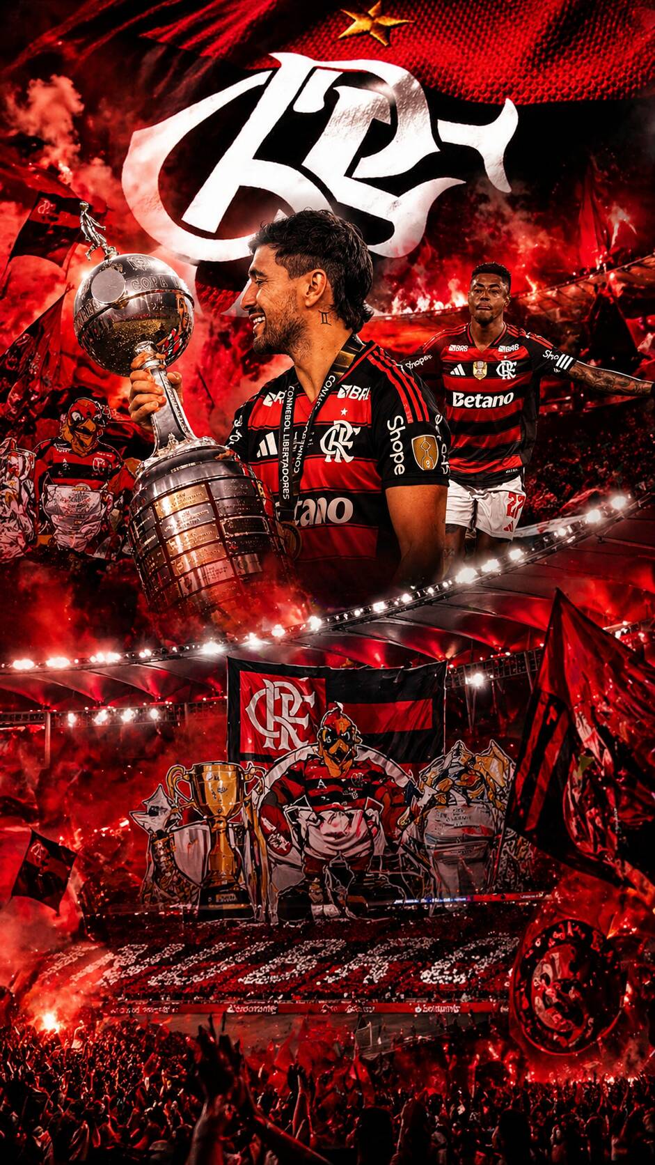 Fondo de Pantalla de Flamengo Cria con Trofeos para Celular/iPhone 4K