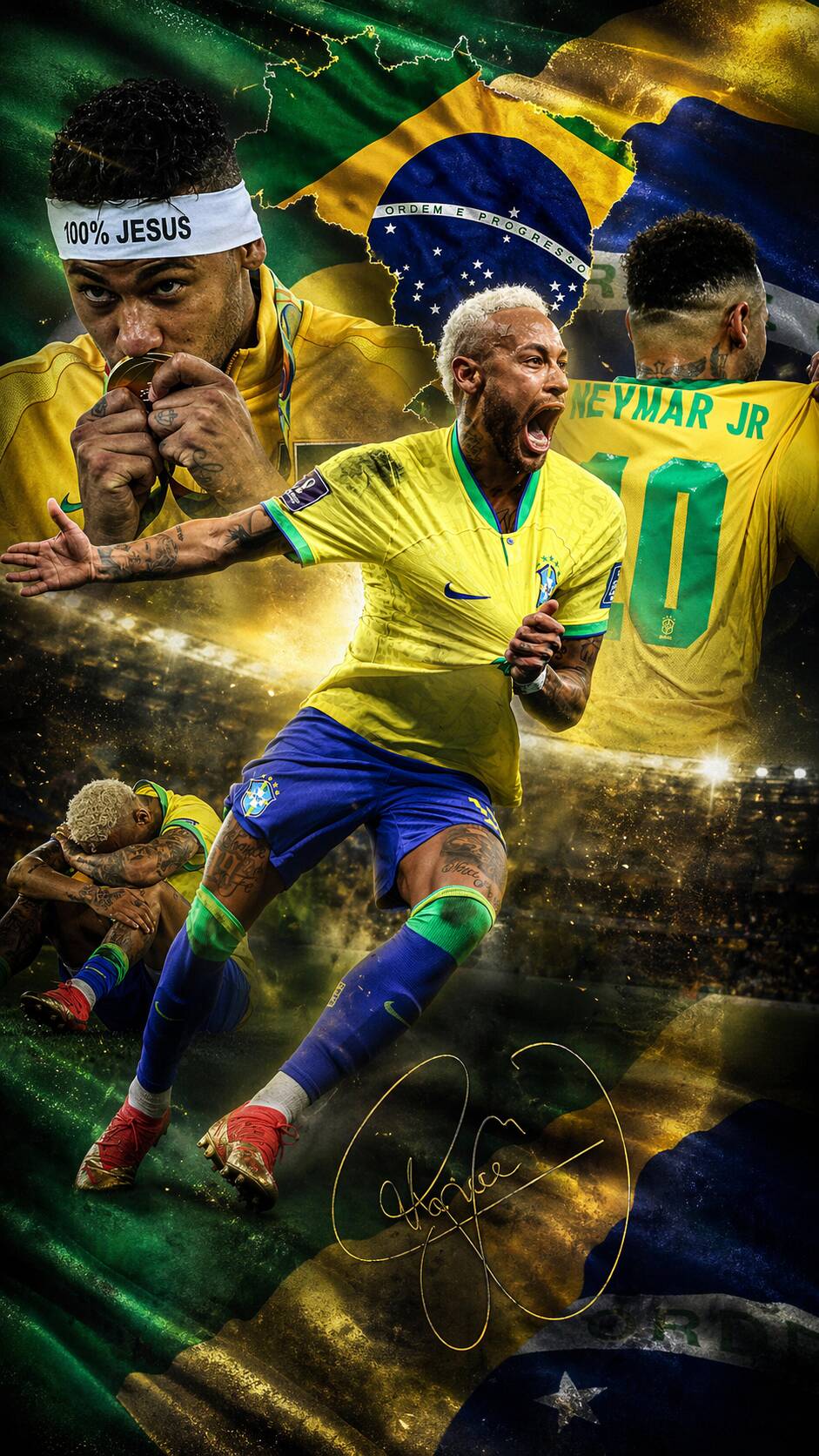 Fondo de Pantalla del Niño de Neymar con la Camiseta de la Selección Brasileña para Celular/iPhone 4K