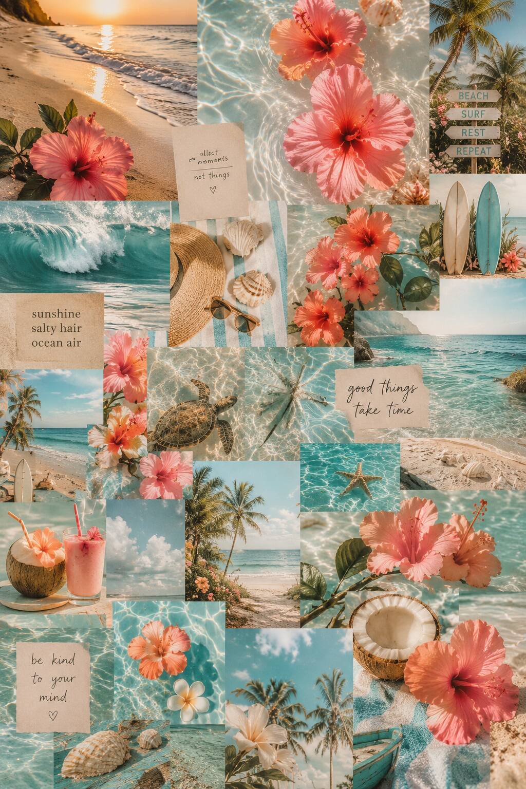 Papel de Parede Aesthetic Praia Tropical com Flores para Celular/iPhone