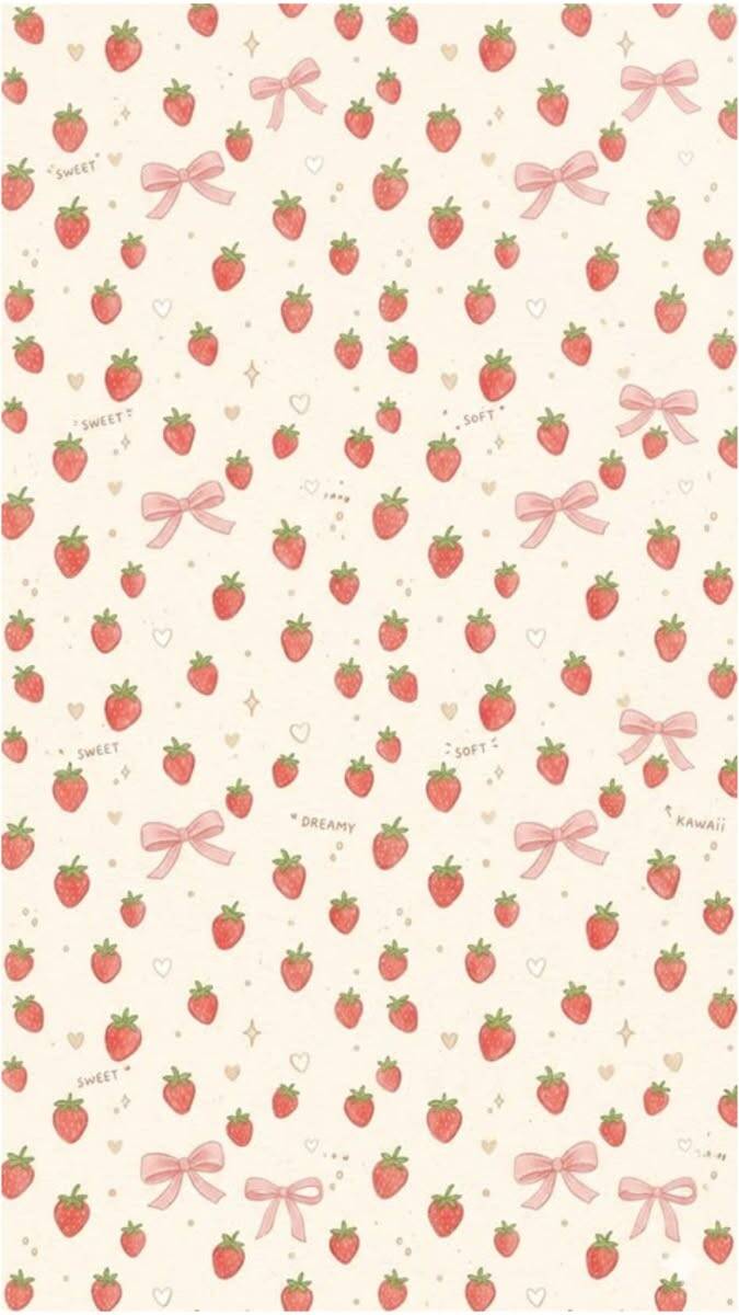 Papel de Parede Aesthetic Morangos e Laços para Celular/iPhone