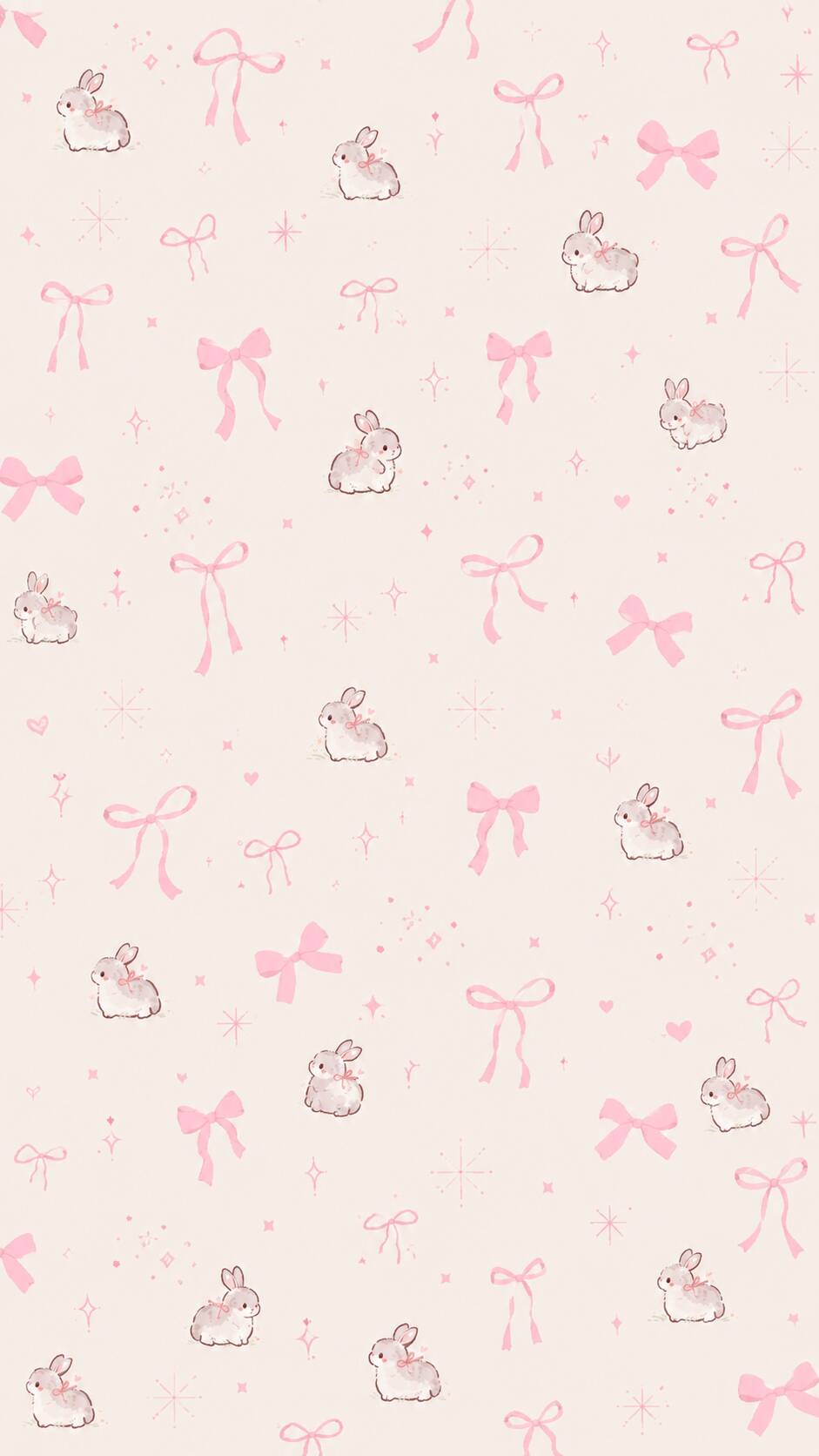 Papel de Parede Aesthetic Coelhinhos e Laços para Celular/iPhone