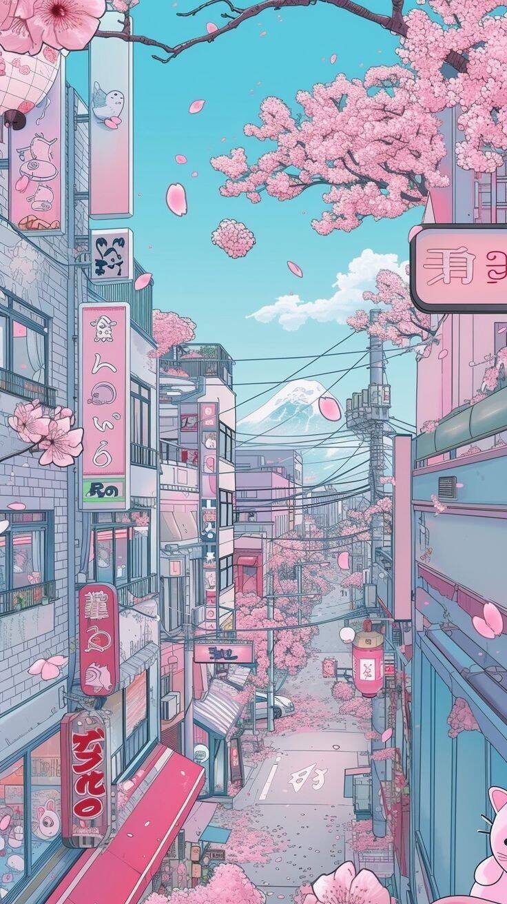 Papel de Parede Aesthetic Sakura e Montanha para Celular/iPhone