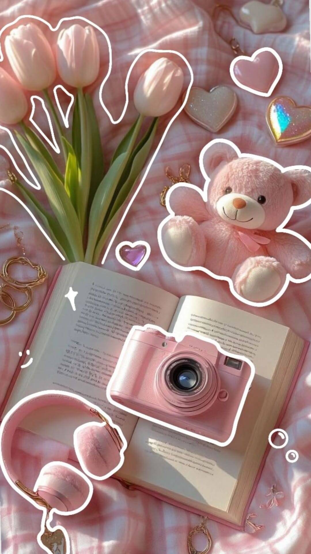 Papel de Parede Aesthetic com Flores e Pelúcia para Celular/iPhone