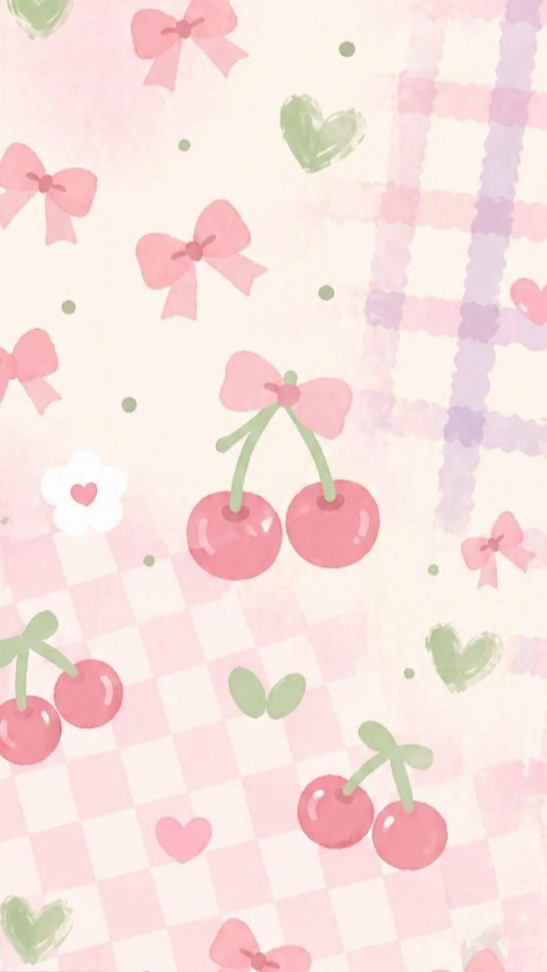 Papel de Parede Aesthetic Cerejas e Laços para Celular/iPhone