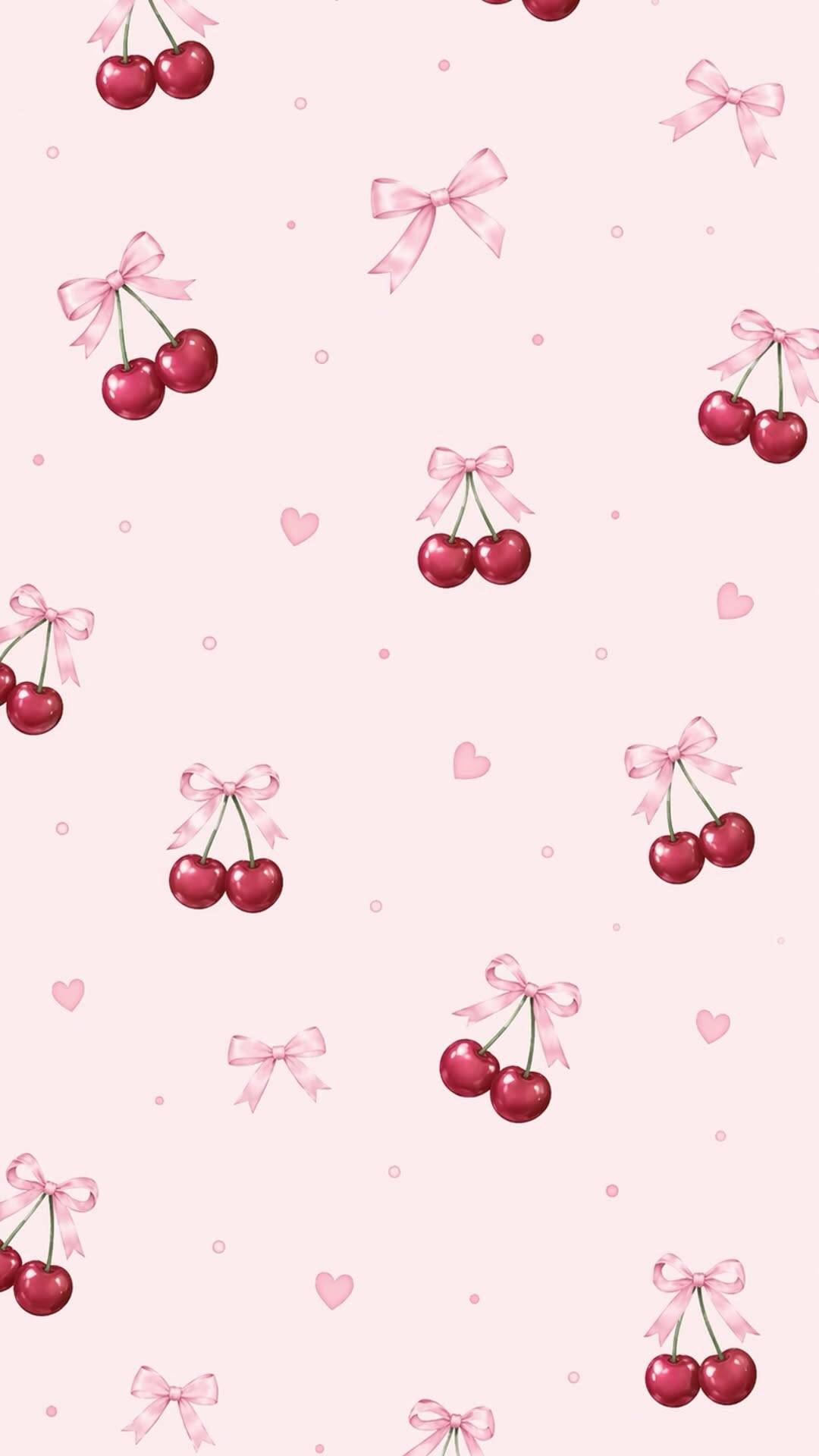 Papel de Parede Aesthetic Cerejas com Laços para Celular/iPhone