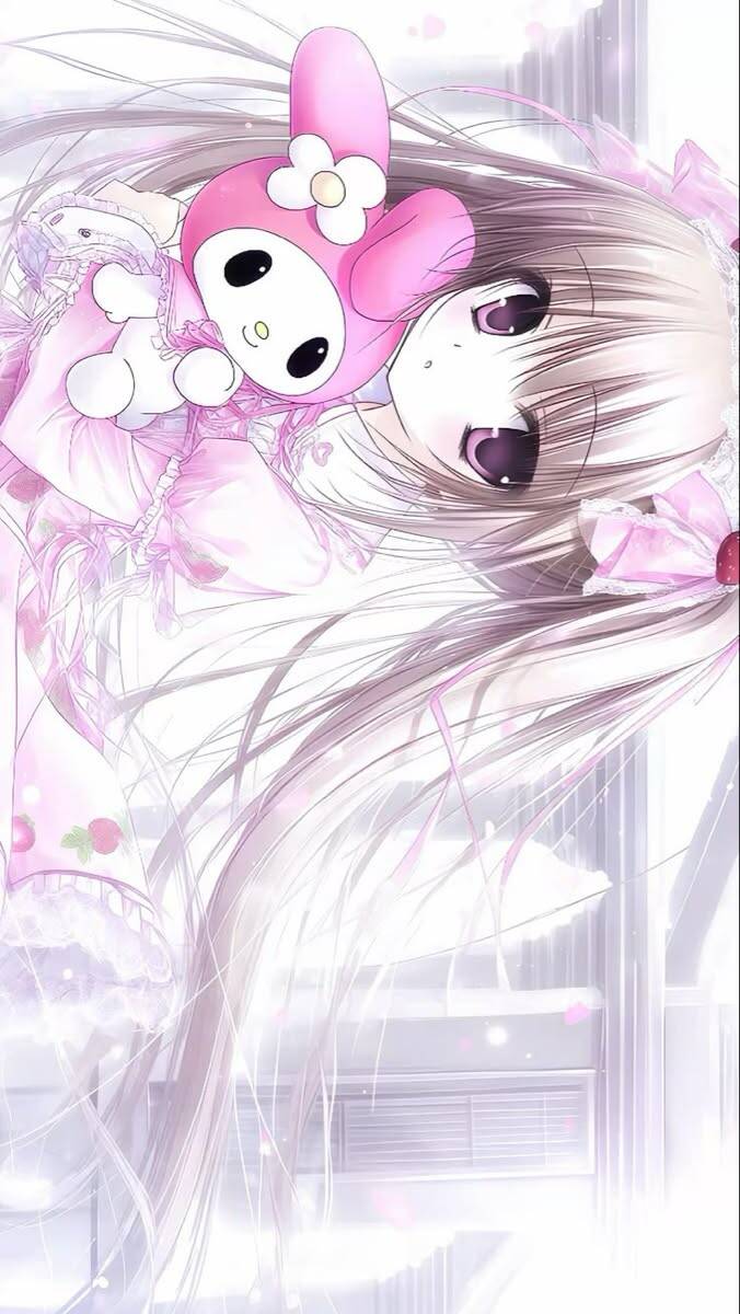 Papel de Parede de Anime Fofo com Menina e Boneca para Celular/iPhone 4K