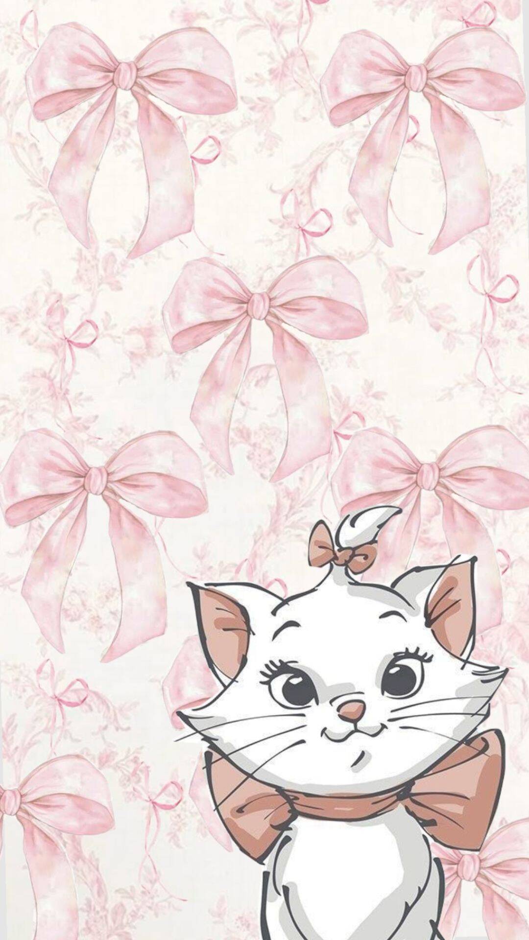Papel de Parede Aesthetic com Gatinhos e Laços Rosa para Celular/iPhone