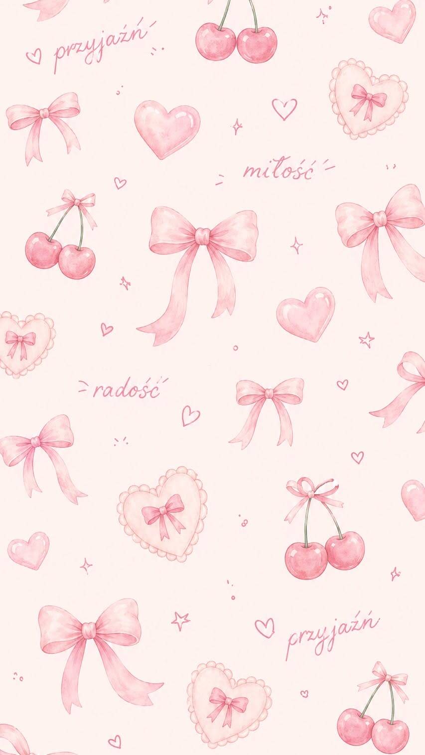 Papel de Parede Aesthetic com Corações e Cerejas para Celular/iPhone
