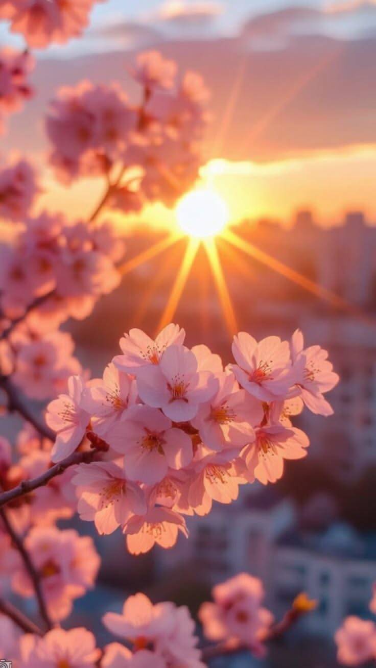 Papel de Parede Aesthetic Flores de Cerejeira ao Pôr do Sol para Celular/iPhone
