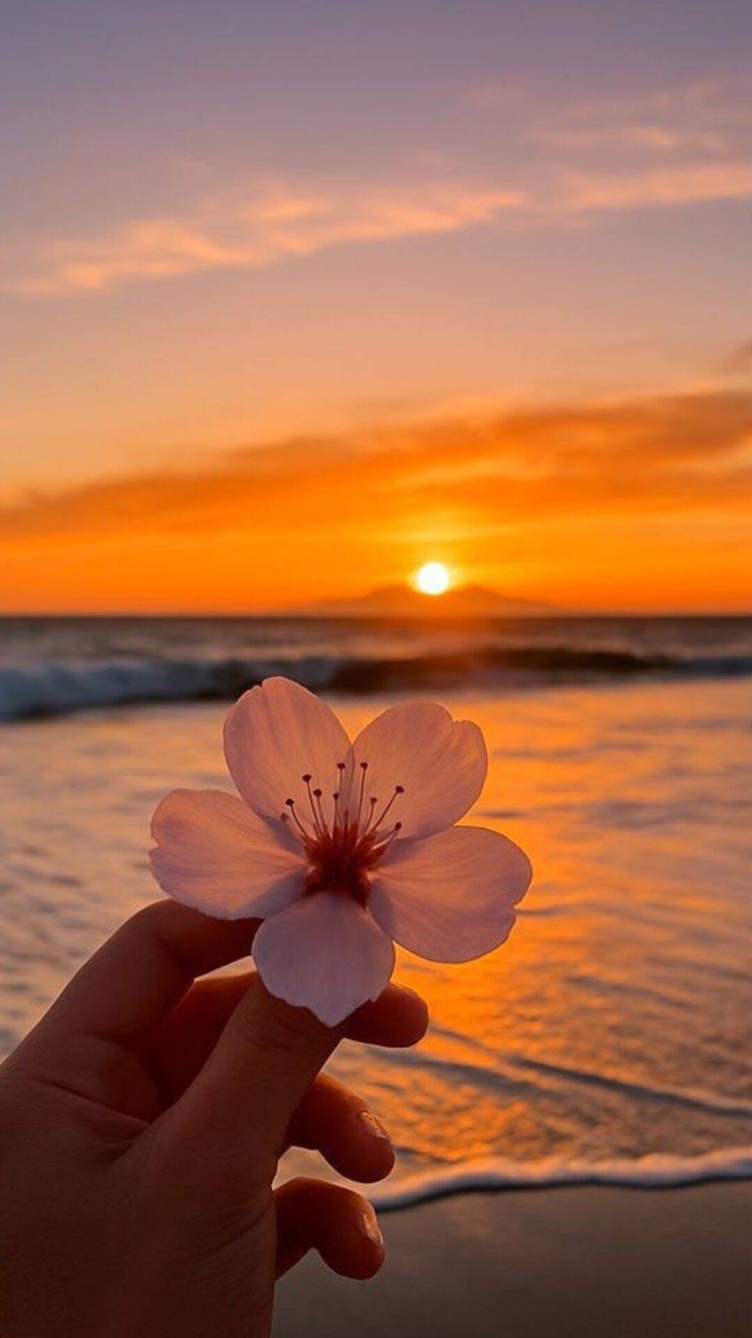 Papel de Parede Aesthetic Pôr do Sol com Flor para Celular/iPhone