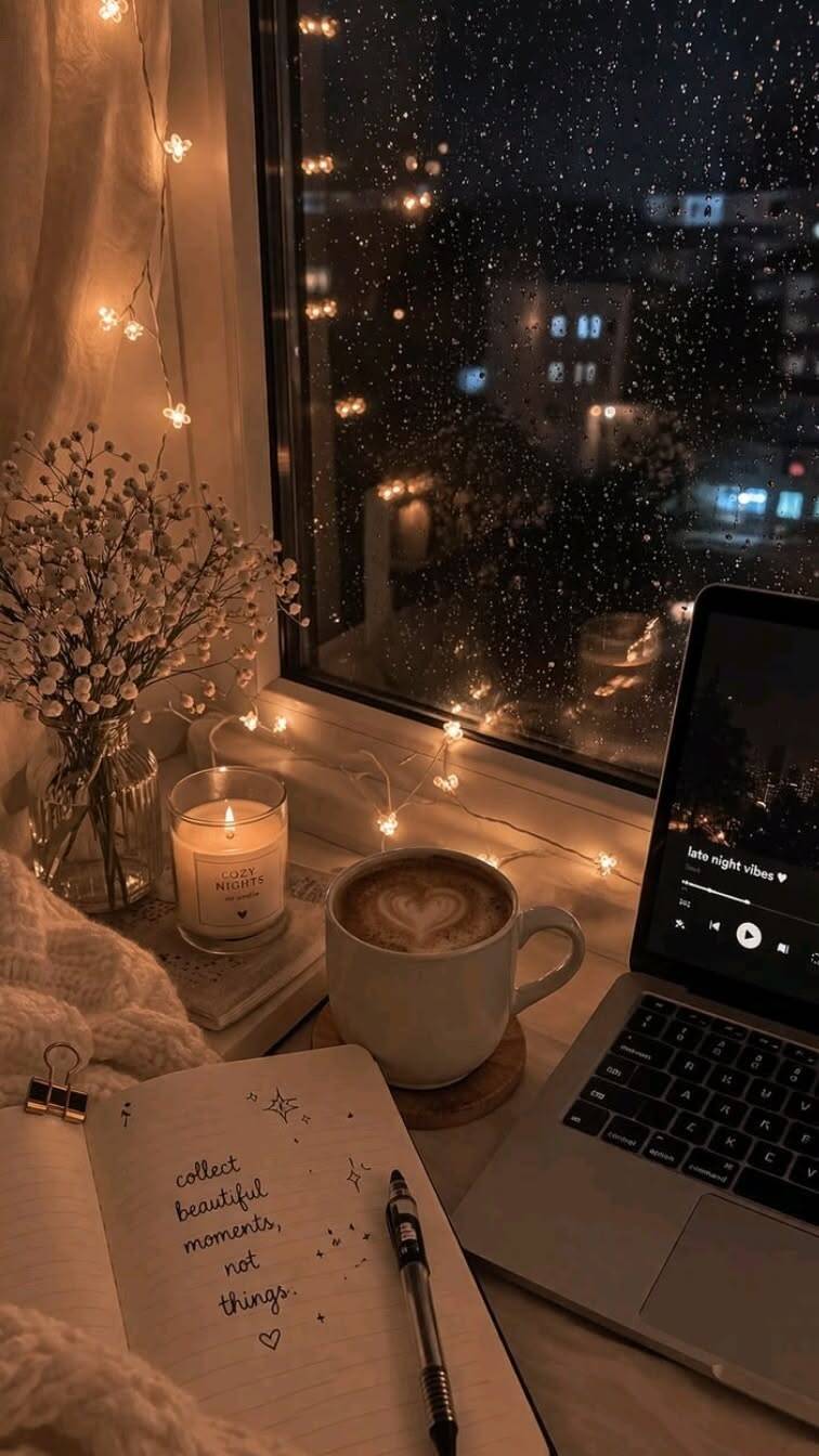 Papel de Parede Aesthetic Noite Chuvosa com Luzes para Celular/iPhone