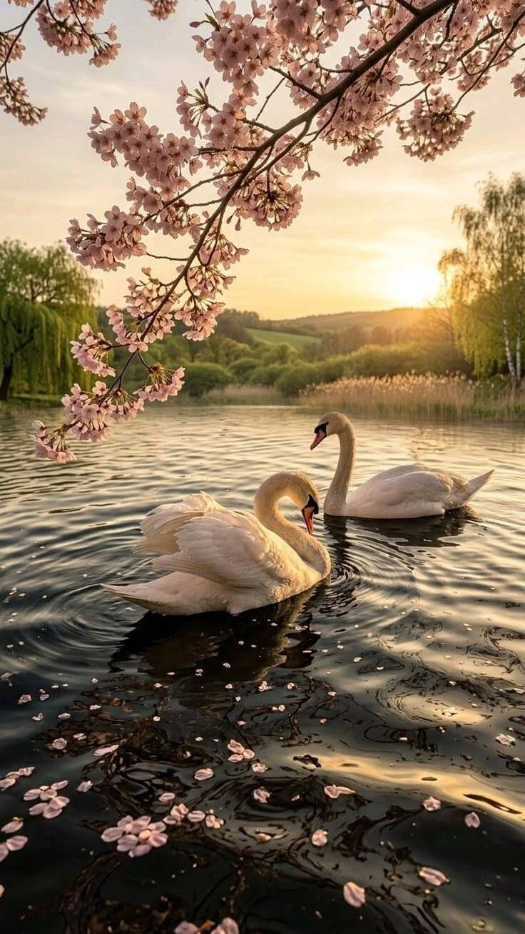 Papel de Parede Aesthetic Cisnes ao Pôr do Sol para Celular/iPhone