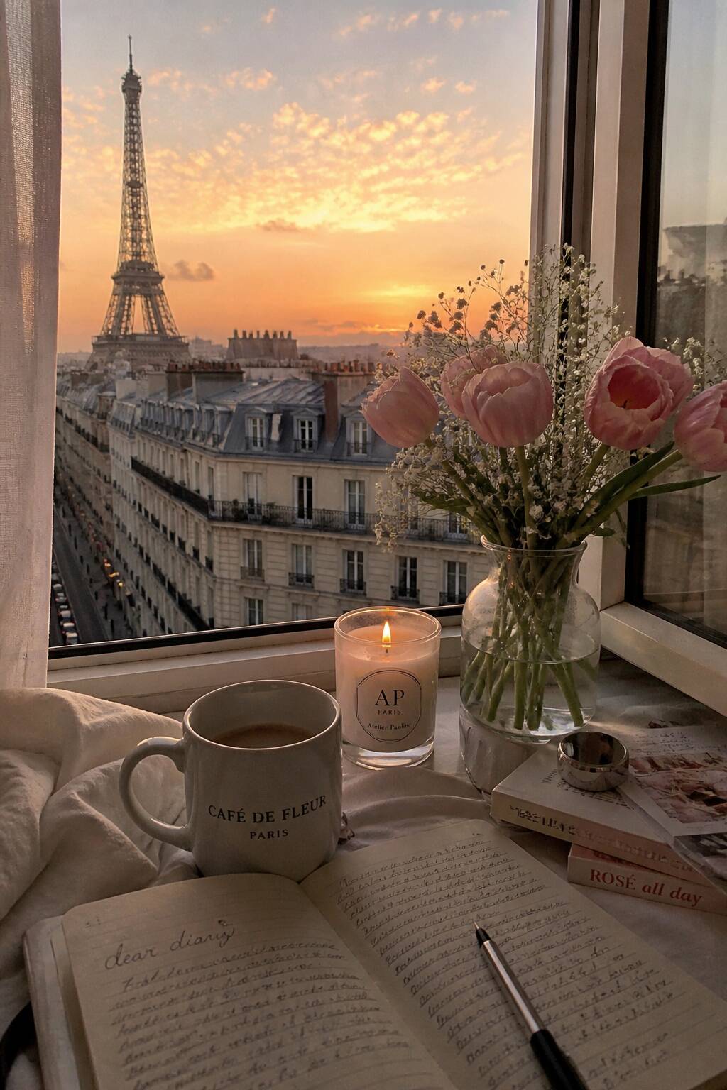 Papel de Parede Aesthetic Paris com Pôr do Sol para Celular/iPhone