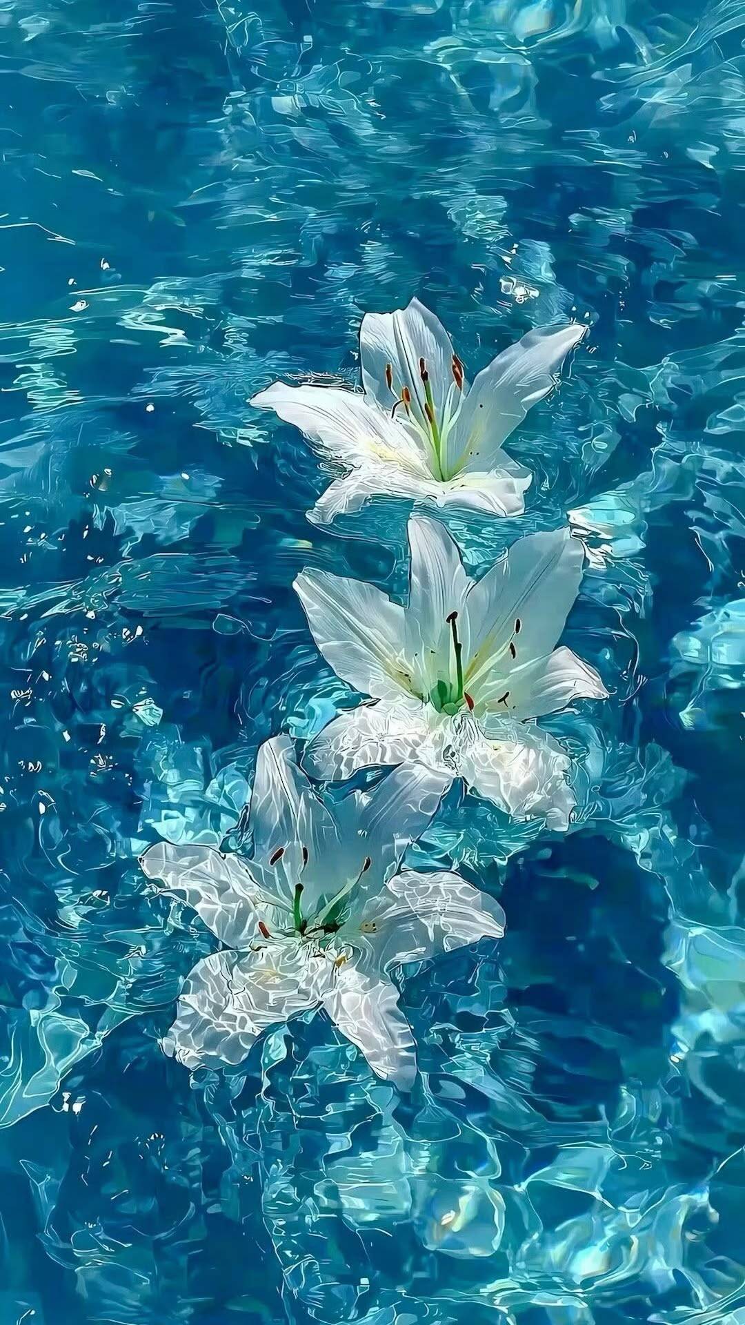 Papel de Parede Aesthetic Flores Brancas na Água para Celular/iPhone