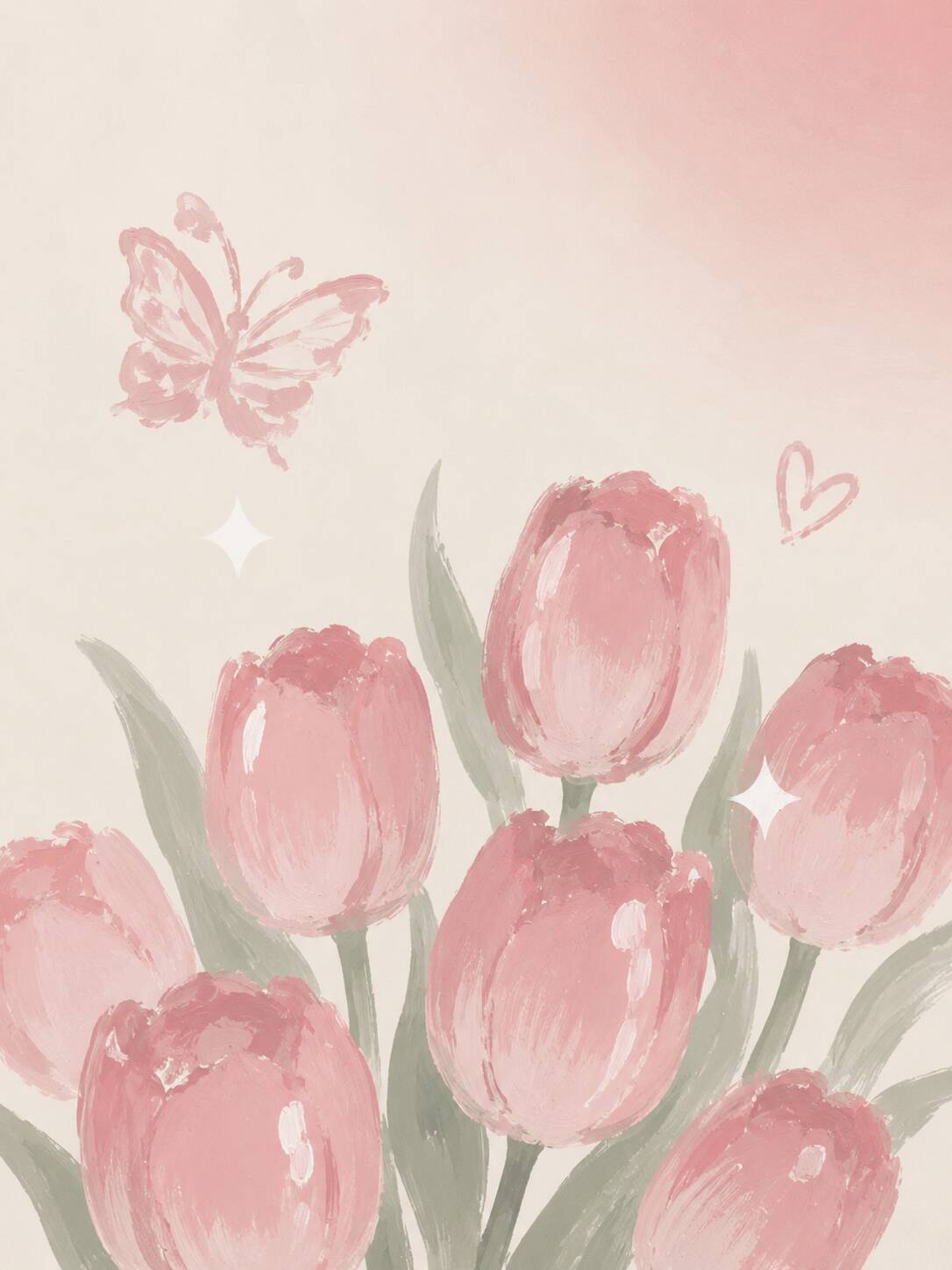 Papel de Parede Aesthetic com Tulipas Rosas e Borboletas para Celular/iPhone