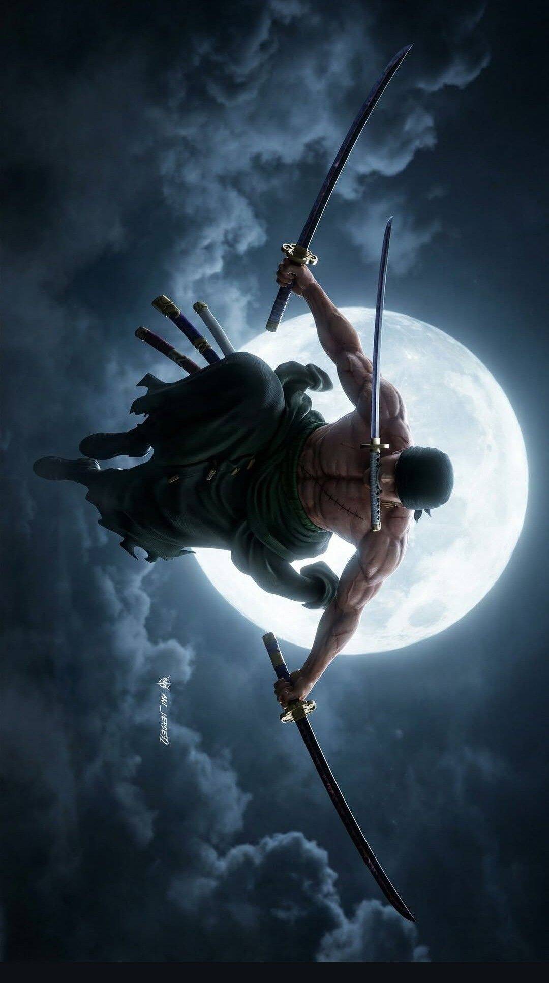 Zoro Roronoa on the Moon Anime Wallpaper for Mobile/iPhone 4K