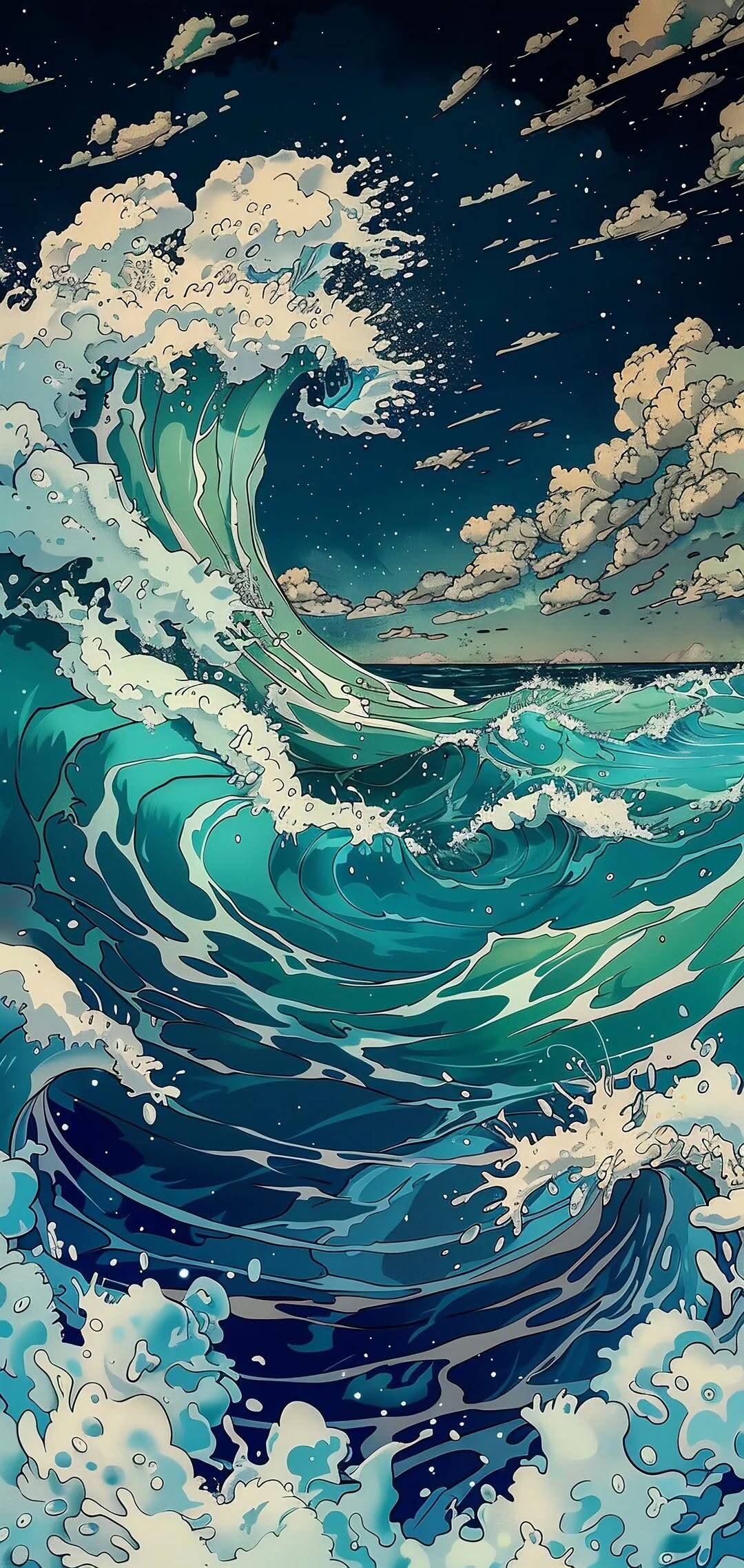 Sea Wave Anime Wallpaper for Cell Phone/iPhone 4K