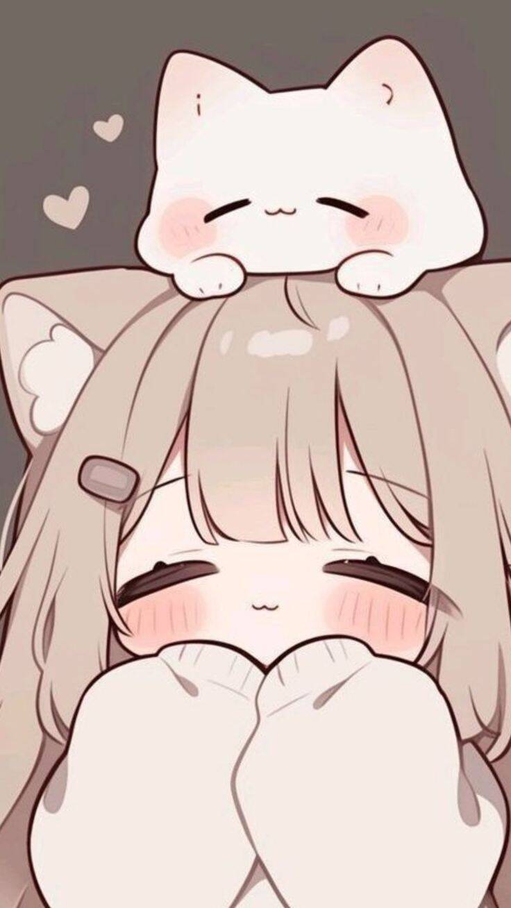Papel de Parede de Anime Fofo com Menina e Gatinho para Celular/iPhone 4K