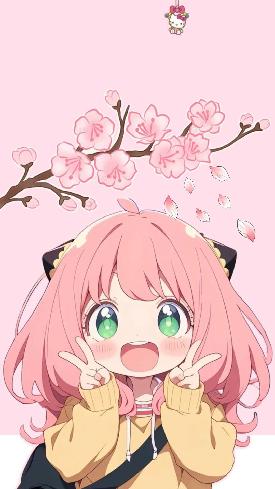 Papel de Parede de Anime Fofo com Menina Rosa para Celular/iPhone 4K