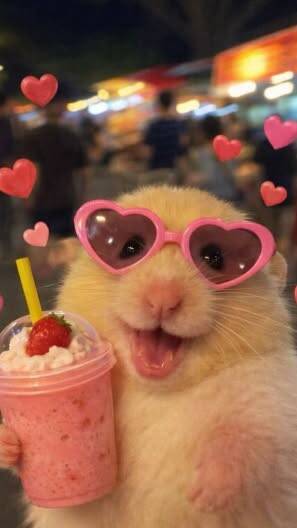 Papel de Parede Engraçado de Hamster com Óculos de Coração e Milkshake para Celular/iPhone 4K
