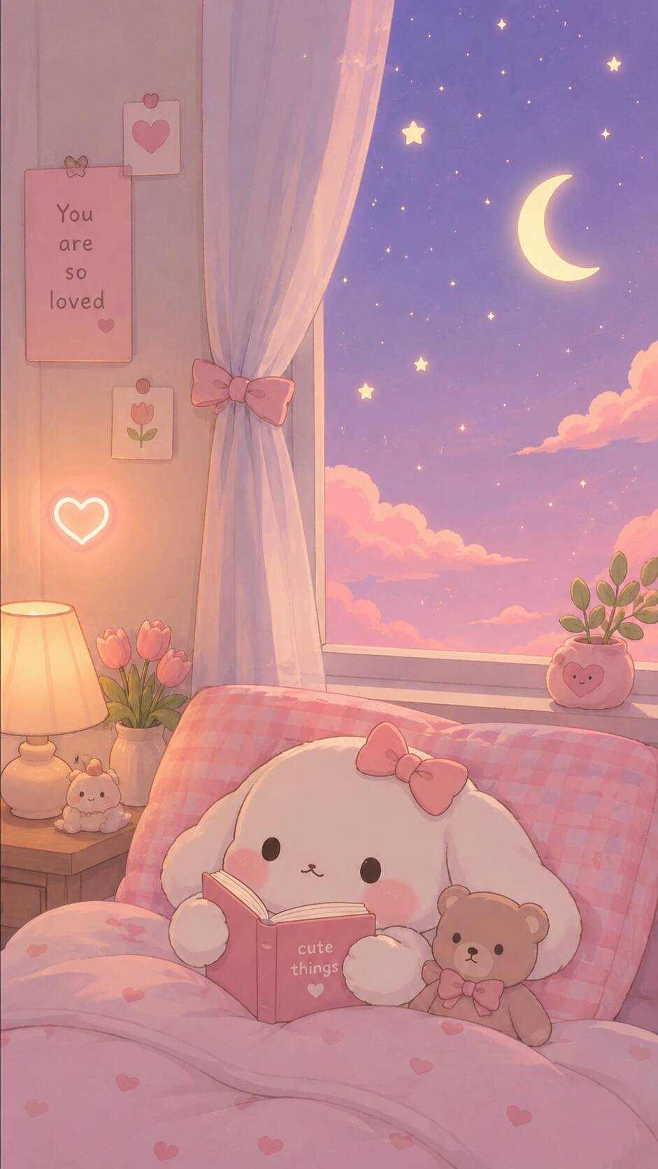 Papel de Parede Fofo de Coelhinho Lendo com Estrelas para Celular/iPhone 4K