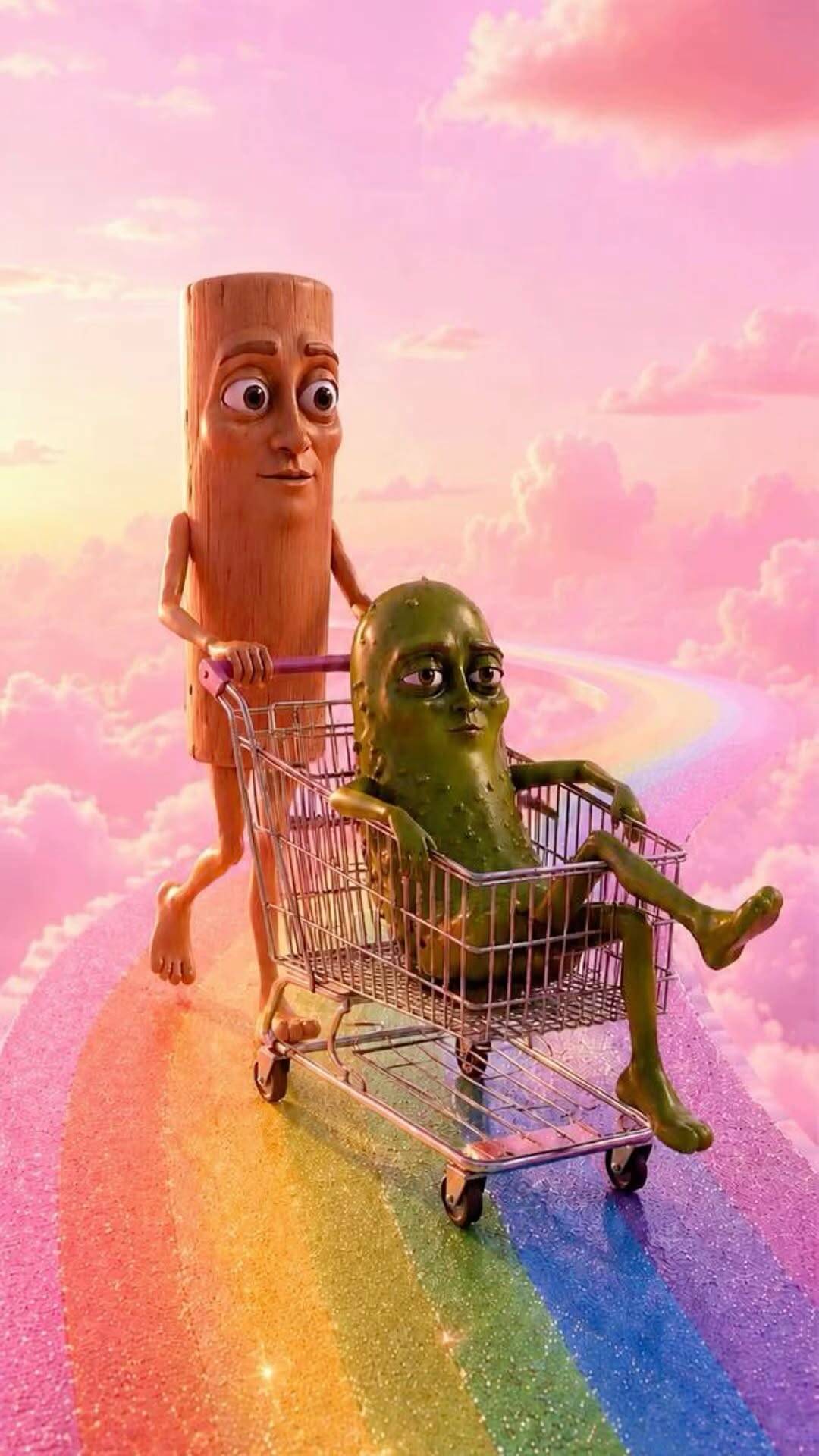 Fondo de pantalla divertido de pepino y madera en un carrito para móvil/iPhone 4K