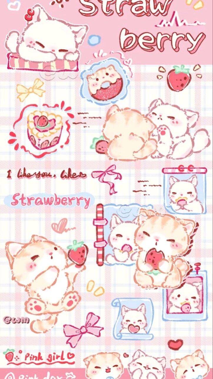 Fondo de Pantalla de Lindos Gatitos con Fresa para Celular/iPhone 4K