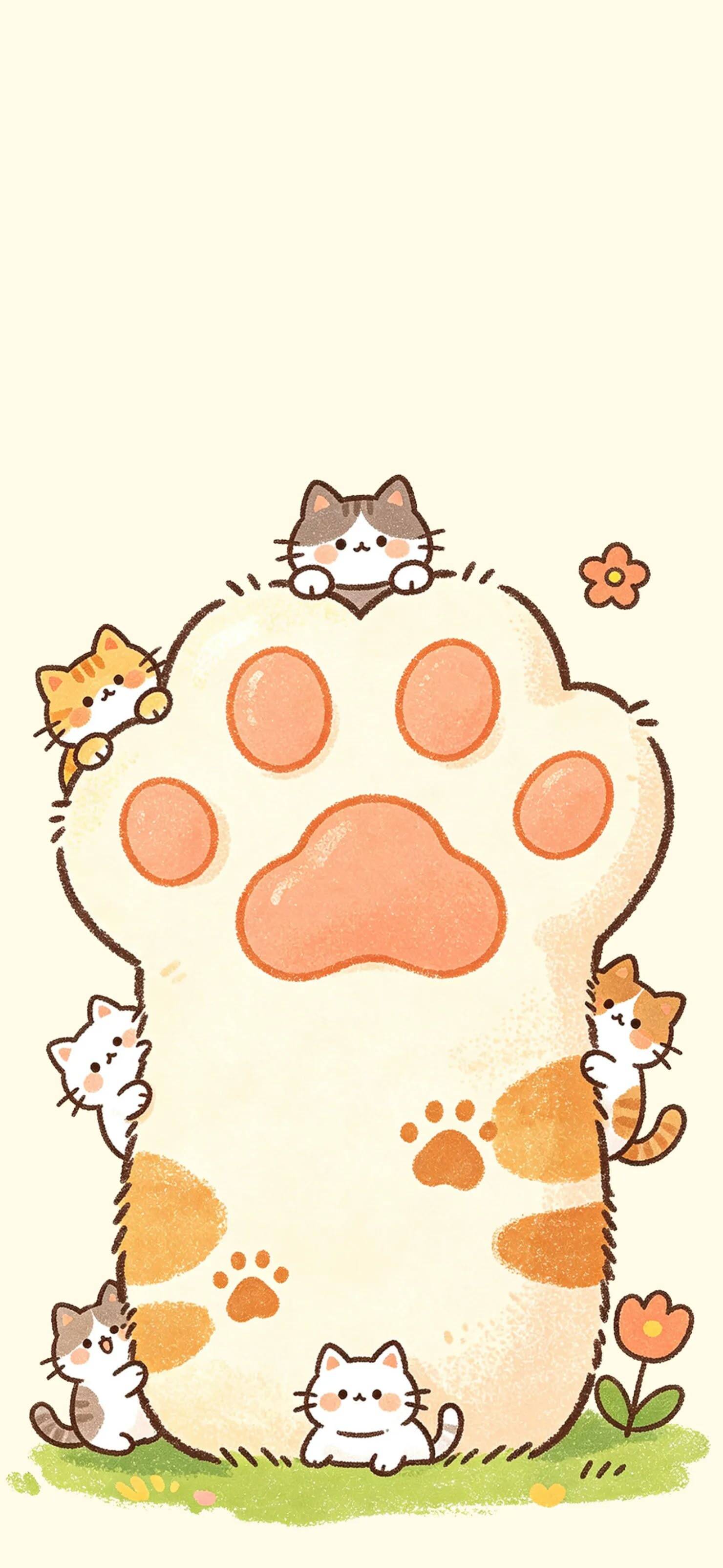 Lindo Fondo de Pantalla de Pata de Gato con Gatitos para Móvil/iPhone 4K