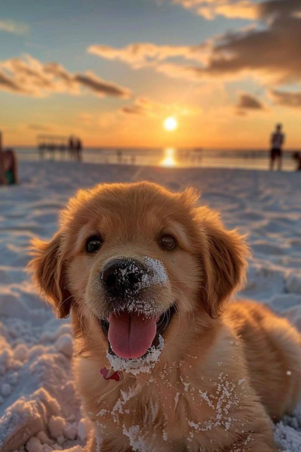 Fondo de Pantalla de Divertido Cachorro Sonriente en la Playa para Móvil/iPhone 4K
