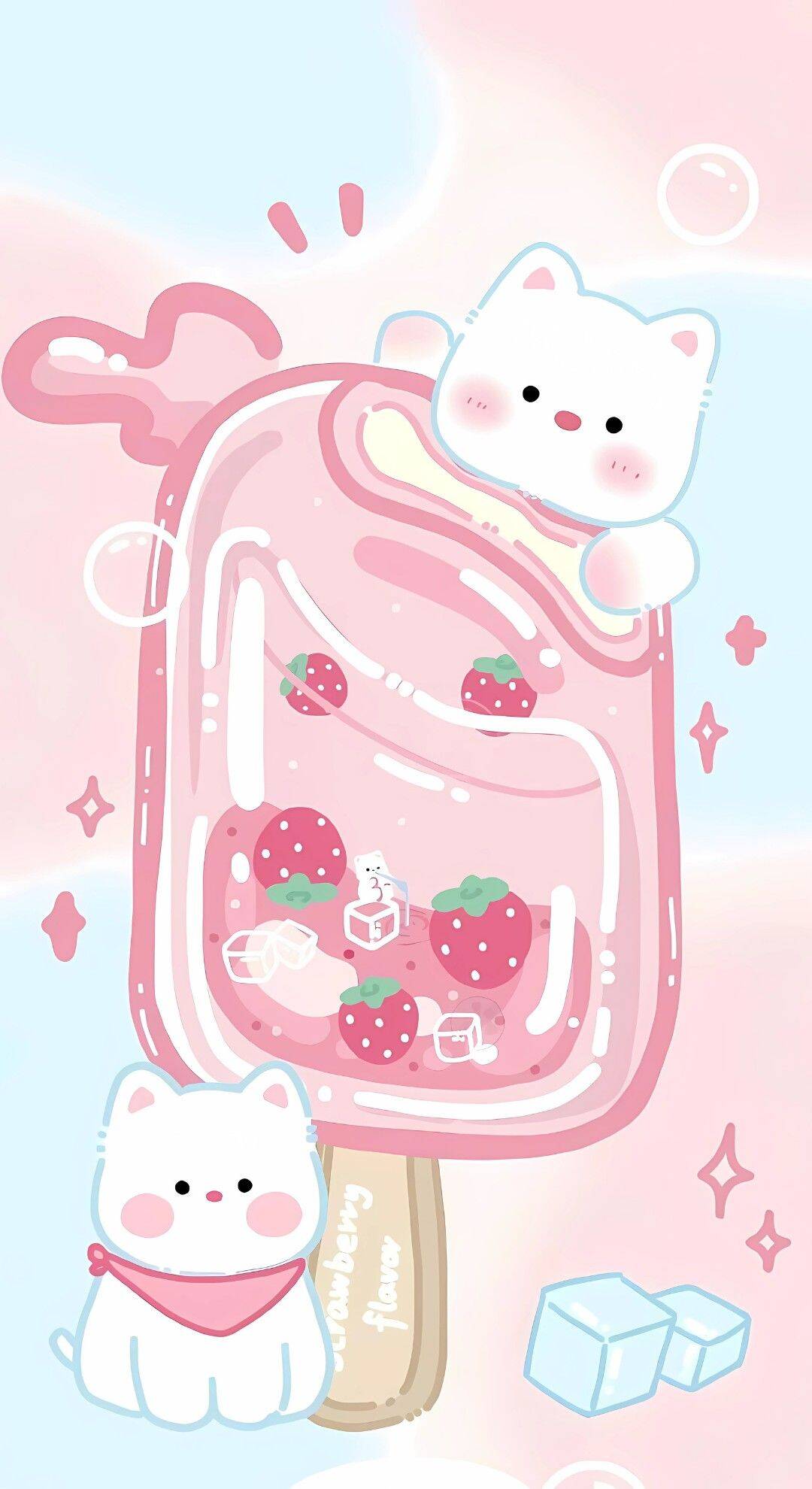 Papel de Parede Fofo de Gato com Sorvete de Morango para Celular/iPhone 4K