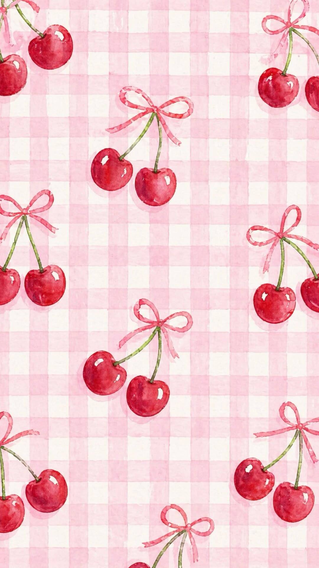 Papel de Parede Fofo de Cerejas com Laço para Celular/iPhone 4K