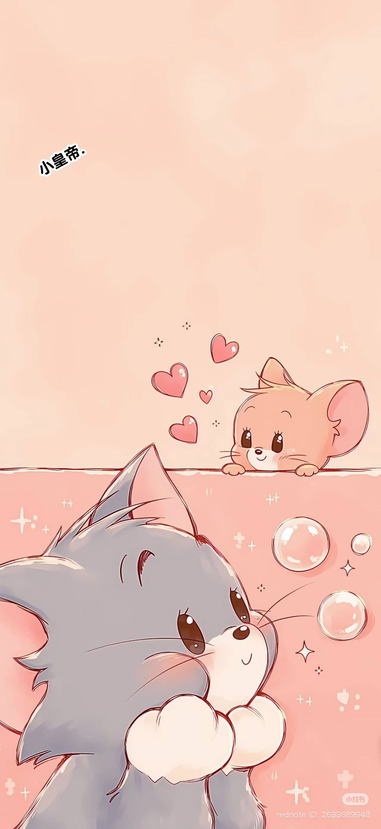 Papel de Parede Fofo do Tom e Jerry com Corações para Celular/iPhone 4K