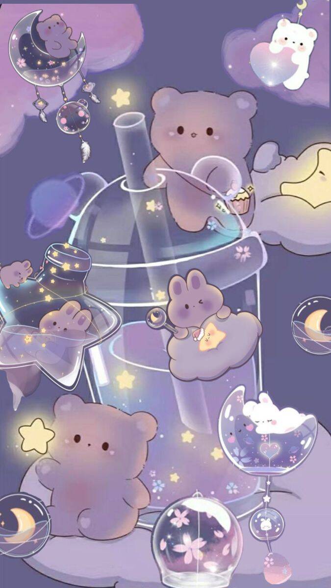 Cute Teddy Bears with Cup and Stars Wallpaper for Cell Phone/iPhone 4K