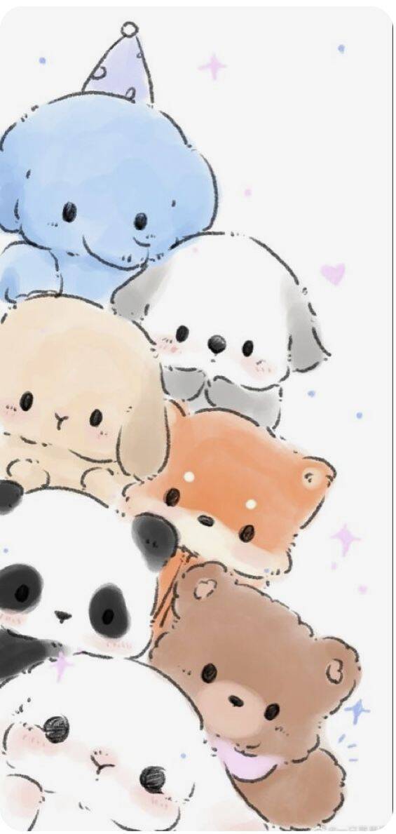 Lindo fondo de pantalla de animales Kawaii apilados para teléfono/iPhone 4K