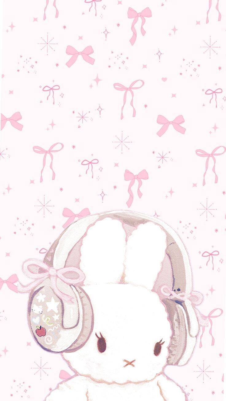 Papel de Parede Fofo de Coelhinho com Fones de Ouvido para Celular/iPhone 4K
