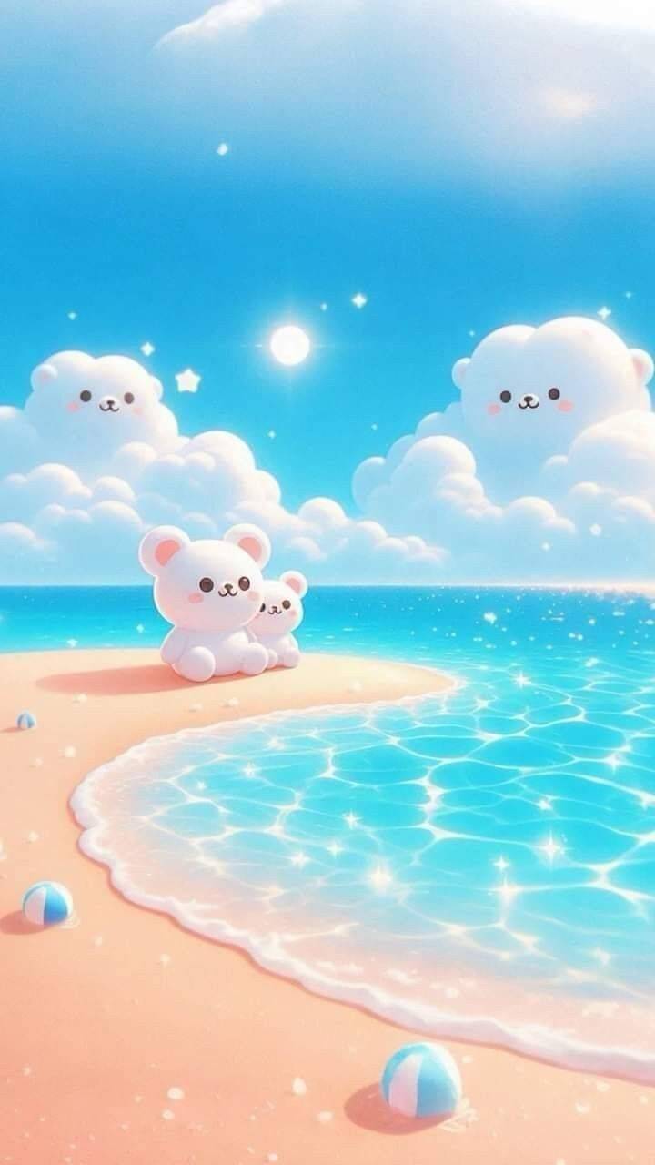 Cute Teddy Bears on the Beach Wallpaper for Cell Phone/iPhone 4K