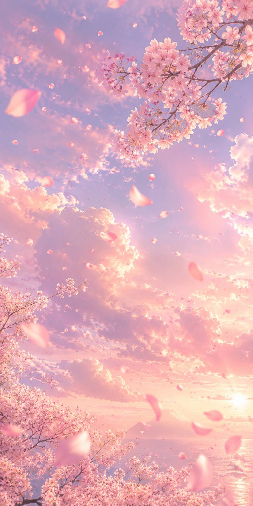 Fondo de Pantalla Lindo Atardecer en Flor de Cerezo para Móvil/iPhone 4K