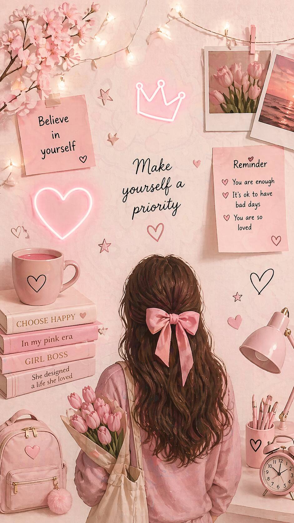 Fondo de Pantalla de Linda Chica con Cabello Rizado y Flores para Móvil/iPhone 4K