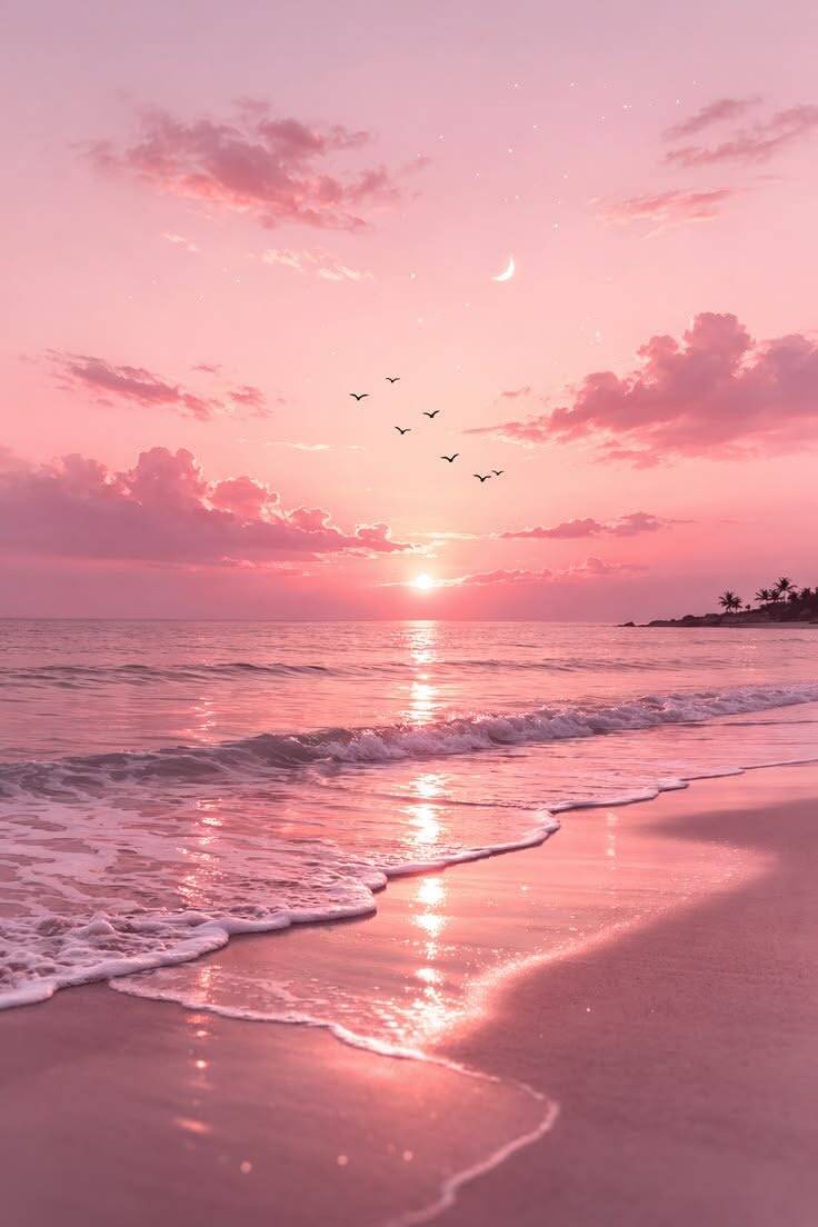 Cute Pink Sunset Beach Wallpaper for Mobile/iPhone 4K
