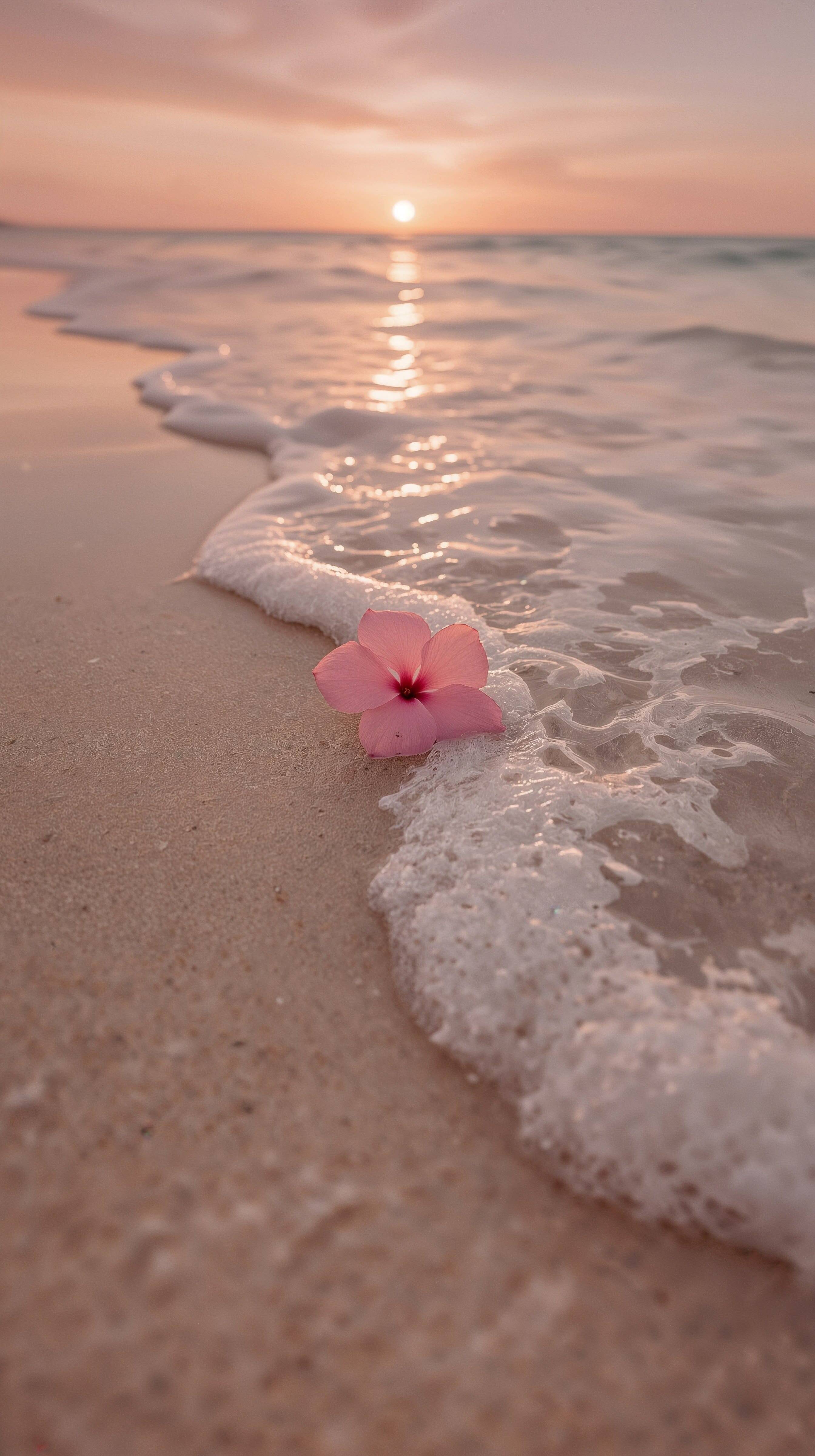 Cute Pink Flower Beach Wallpaper for Mobile/iPhone 4K