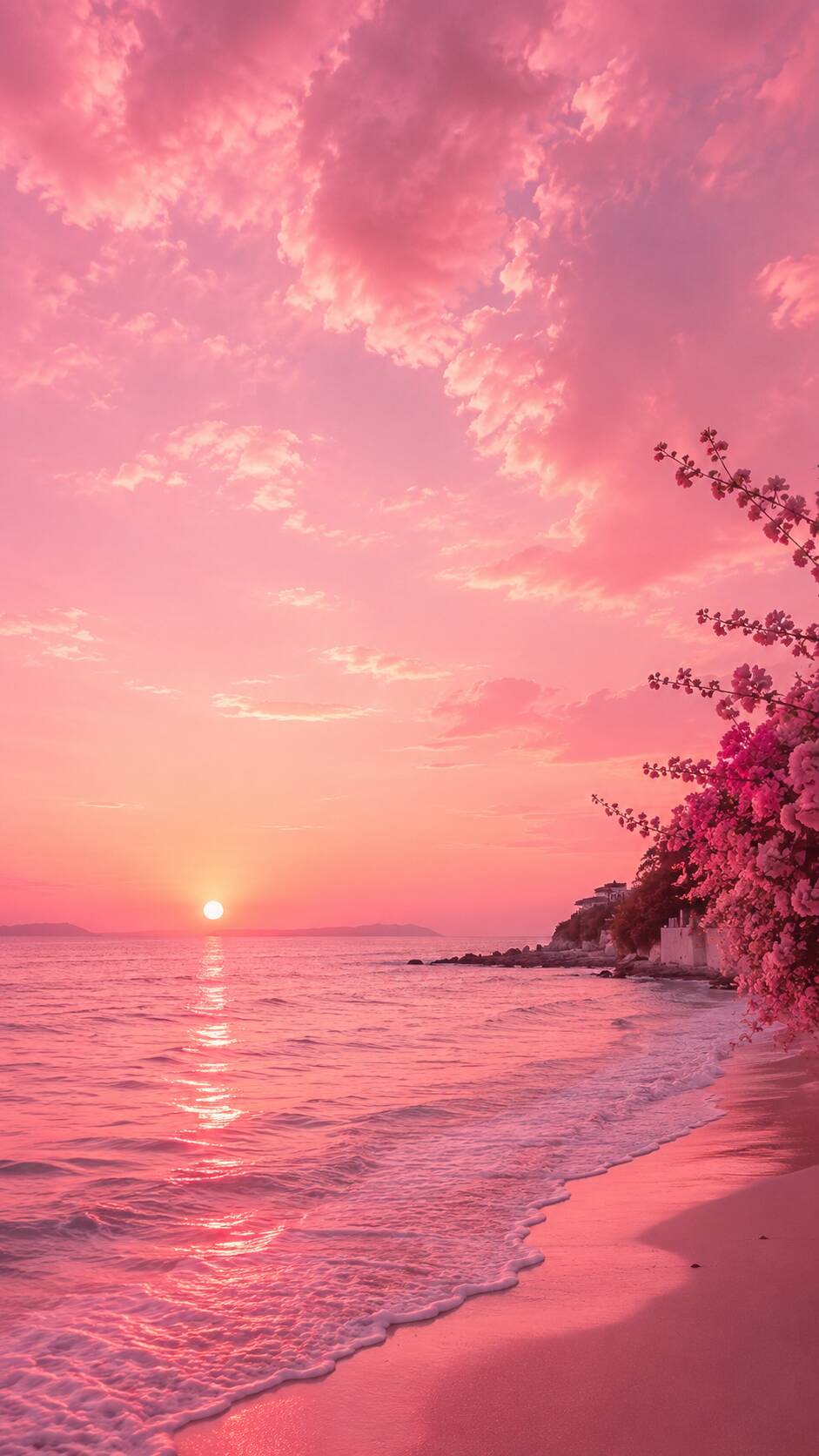 Cute Pink Sunset with Flowers Wallpaper for Mobile/iPhone 4K