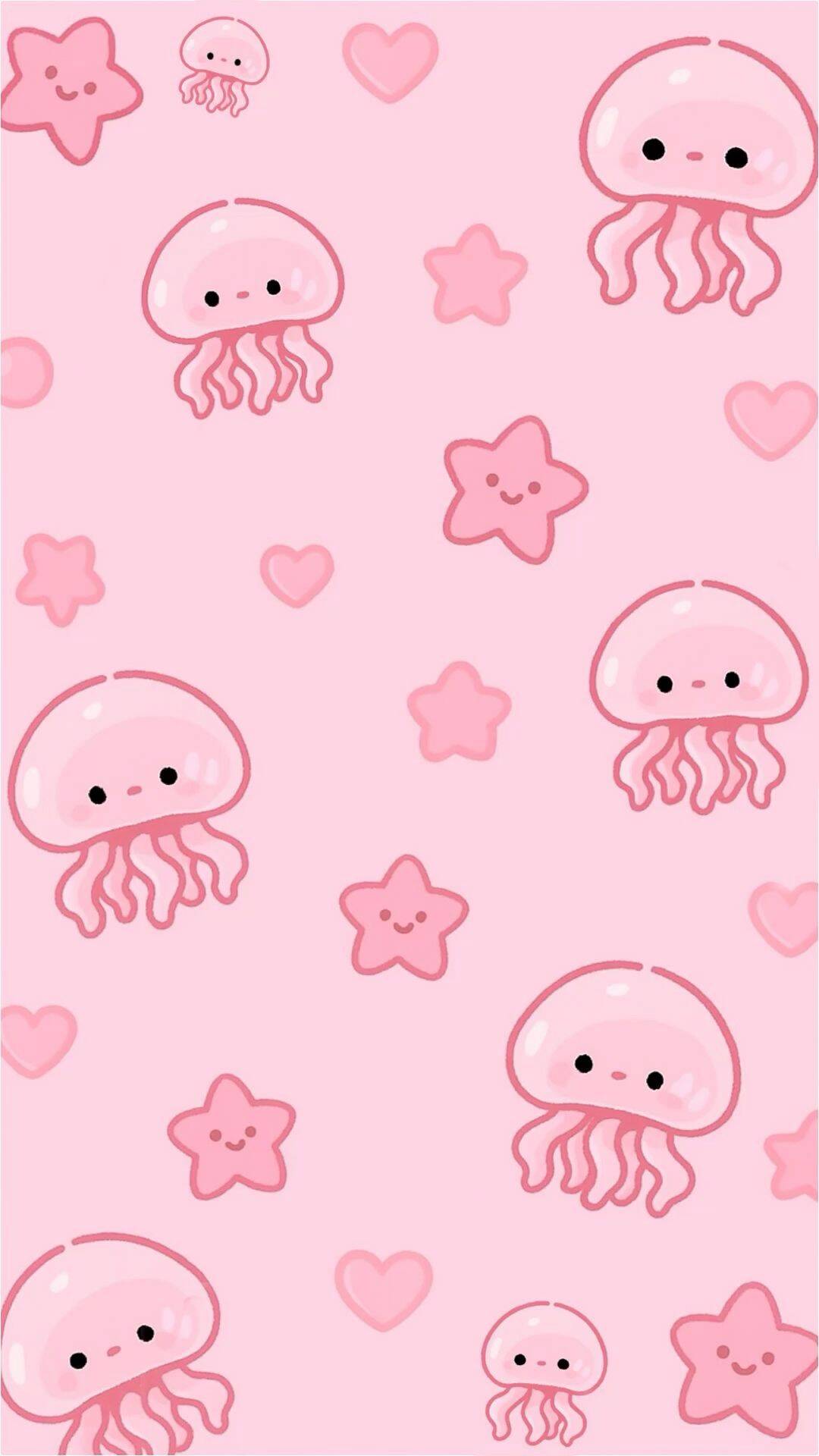 Cute Pink Jellyfish with Stars Wallpaper for Mobile/iPhone 4K